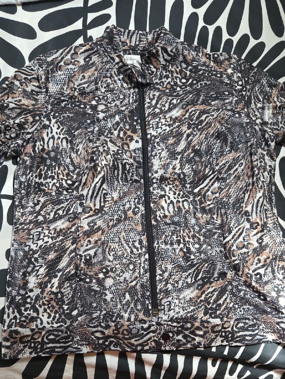 Sport Haley Women's Animal Print Combo Athletic Jacket in Black, White & Brown